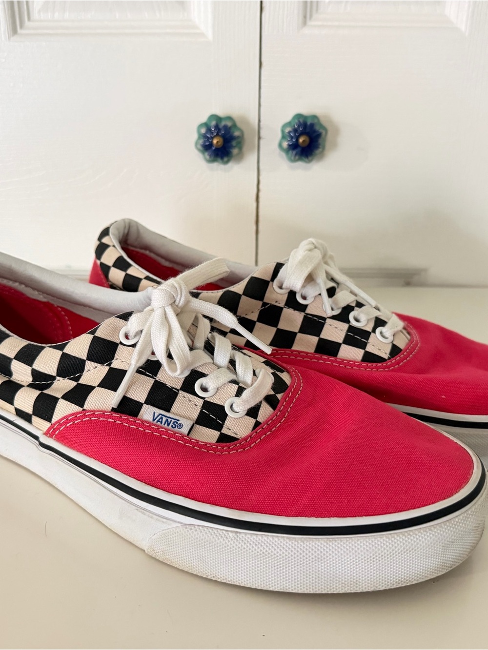 Vans Red Canvas & Black-White Checkerboard Low-Top Sneakers